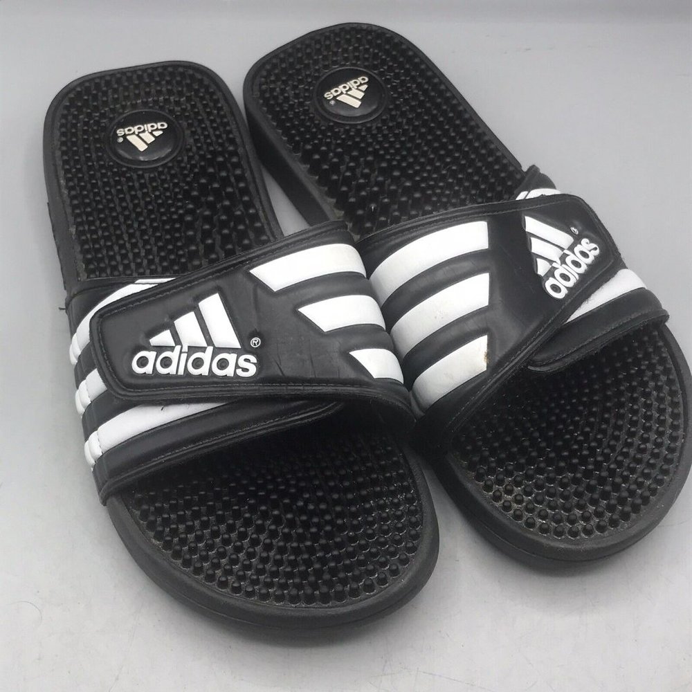 Adidas Adissage Men's Slides Core Black/Cloud White US 9 EUC Flops Sandals